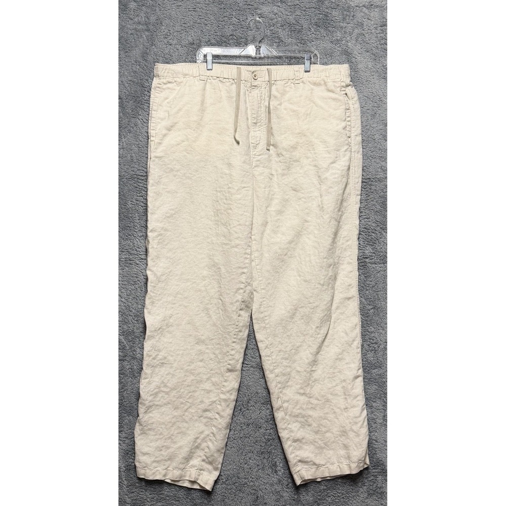 Tommy Bahama Pants Mens 2XB x 33" Beige 100% Linen Trousers Drawstring Chinos